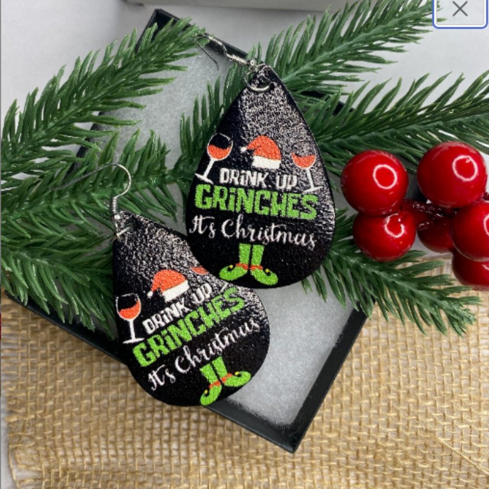 Drink Up Grinches Holiday Drop Dangle Earrings